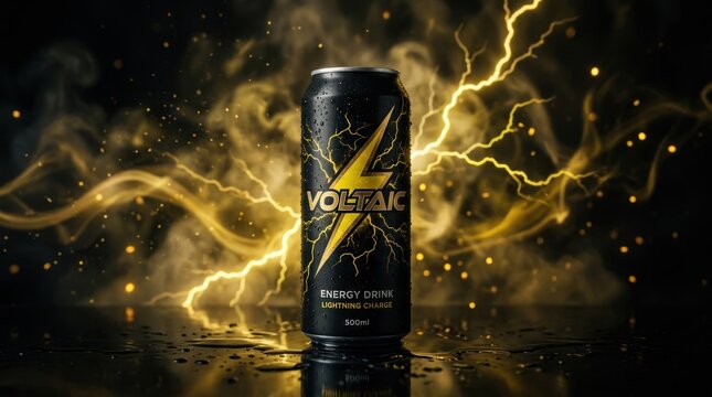 Vomax Energy Drink with Electric Lightning Effects.
