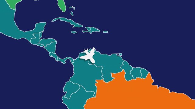 Flight Map Animation Showing Airplane Route Travelling From USA to Brazil. Perfect visual for video editors, content creators, and marketing agencies needing high-end geographical transitions.
