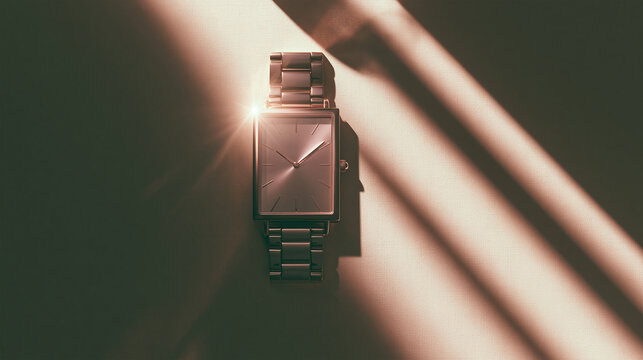 Luxury rose gold wristwatch with elegant metallic bracelet illuminated by dramatic window light and shadows, showcasing timeless design, premium craftsmanship and minimalist style, perfect for luxury 