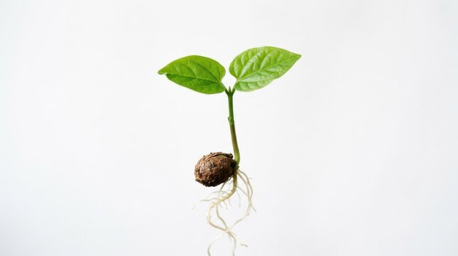 Young Plant Sprout Growing From Seed with Visible Roots.