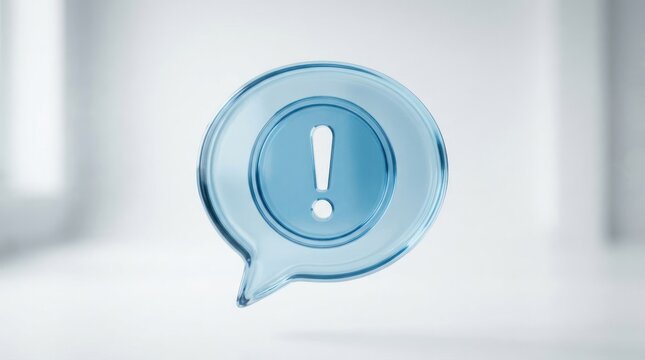 3D Rendered Exclamation Mark Inside a Speech Bubble Icon.