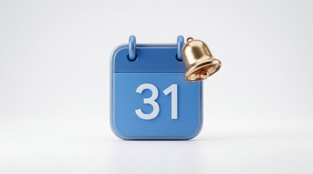3D Blue Calendar Icon with Golden Bell Notification Reminder.
