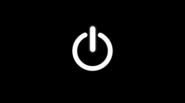 power button turning on and off animation on black background.