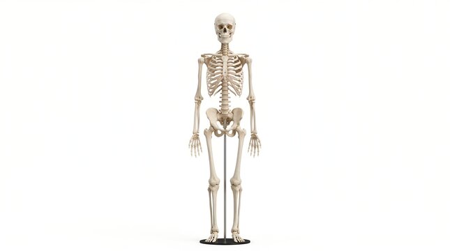 Full human skeleton model standing on a base