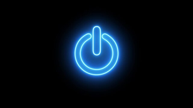 power button turning on and off animation on black background.