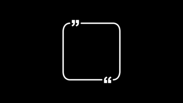 square quote box icon animation. Rectangular quote mark graphic animation. Animated square quote frame design for textual quotation, paraphrasing, or text spoken by on white
