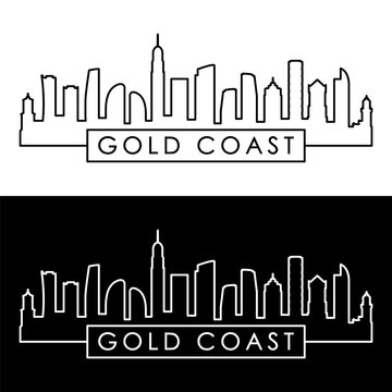 Gold Coast skyline. Linear style. Single line. Editable vector file.