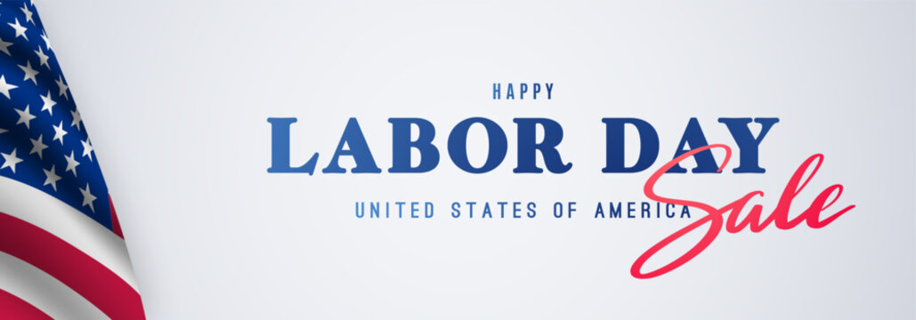 Labor Day event showcasing dynamic lettering and lively hues, emphasizing special offers and promotions. Stars and stripes motifs enrich patriotic atmosphere,