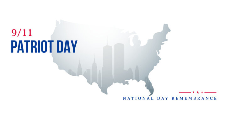Patriot Day design showcases outline of United States with iconic skyline, symbolizing resilience and collective memory, honoring those affected by tragedy.