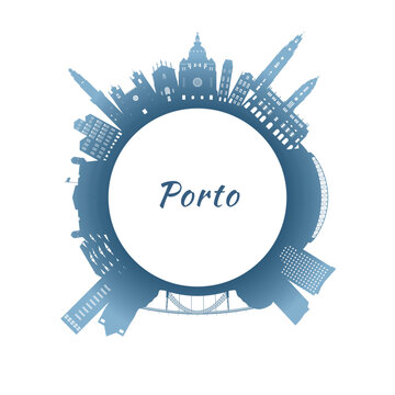 Porto skyline with colorful buildings. Circular style. Stock vector illustration.