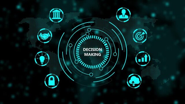 Digital decision making concept with global business and network hud interface animation business strategy