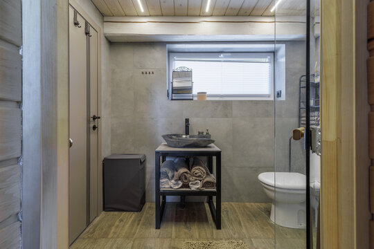 Modern Country House Bathroom Interior View Through Doorway