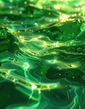 Abstract Green Liquid with Sparkling Highlights