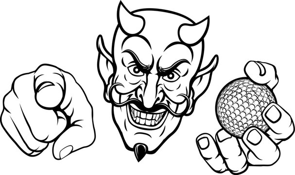 Devil Golf Ball Sport Team Mascot Illustration