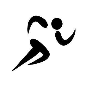 Minimalist human runner silhouette icon representing athletic movement isolated on transparent background, PNG