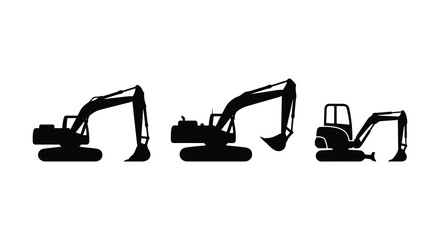 Excavator Silhouette Series On White Background Construction Machinery Black Shapes excavators digger © Gahima