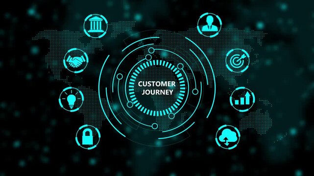 Customer journey digital marketing concept with global network and data analytics hud interface business strategy