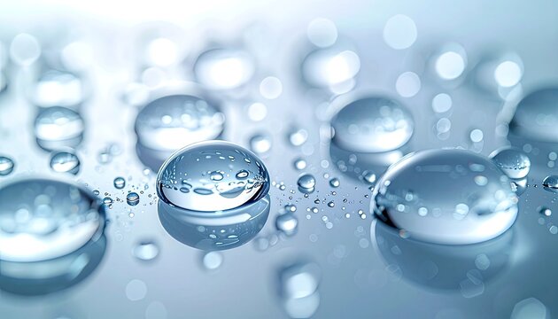 Close-up macro photography of water droplets on a reflective surface.
