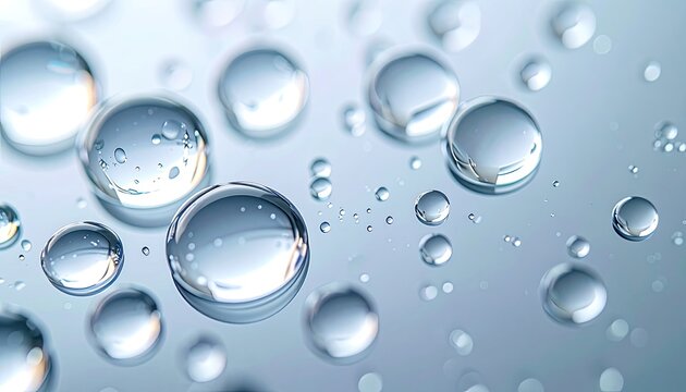 Close-up view of transparent water droplets on a smooth surface.