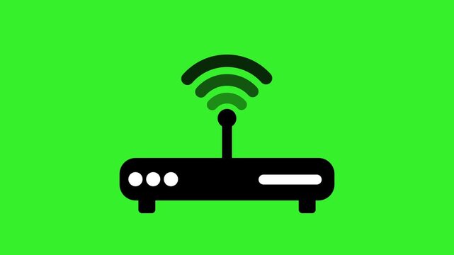 Minimalist icon of a wireless router with antenna and Wi-Fi signal animation