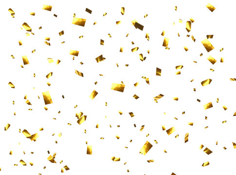 Gl&auml;nzendes goldenes Konfetti f&auml;llt isoliert f&uuml;r Event-Planer und Werbeagenturen zur glamour&ouml;sen Gestaltung von Party-Clips und Festtags-Bannern auf transparentem Hintergrun