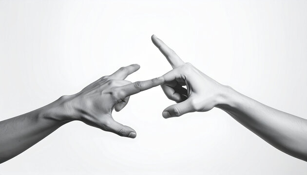 Close up of two human hands touching index fingers symbolizing connection and unity