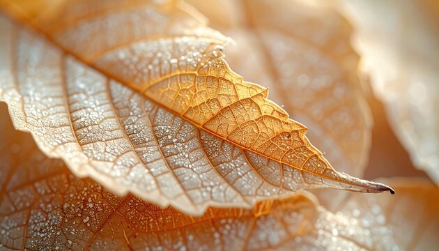 A close-up view of a golden leaf covered in frost.