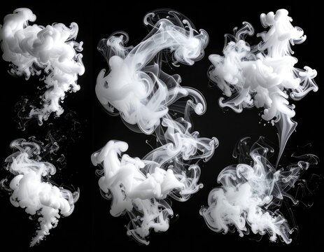 Abstract white smoke forms in a dark background, creating an ethereal and dynamic visual effect.