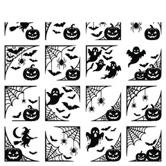 Fototapeta premium Halloween Corner Stickers Featuring Pumpkins Bats Ghosts and Spiders