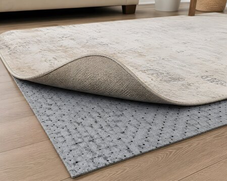 Non-slip rug pad securing floor covering and preventing household accidents