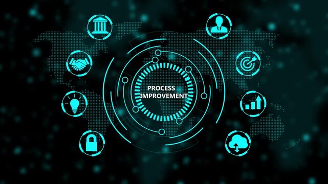 Process improvement concept with digital business and global network hud interface business optimization