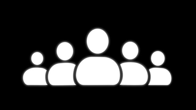 Group of five people icon animation isolated on black background 4k video