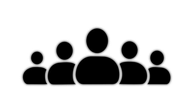 Group of five people icon animation isolated on white background 4k video