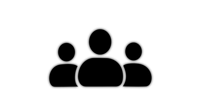 Group of three people icon animation isolated on white background 4k video