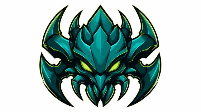 Green Monster Face with Sharp Spikes and Glowing Eyes.