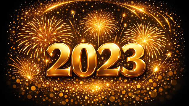 Glorious fireworks lighting up the night sky to celebrate the new year of 2023. A joyous occasion marked by resolutions, confetti, and bright colors.