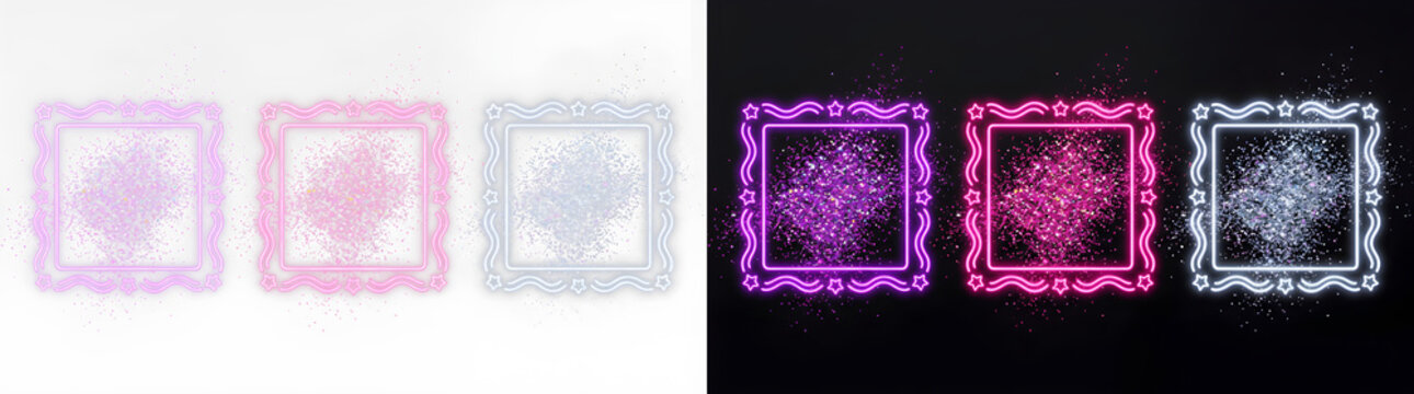 Set of square decorative frames with radiant glow abstract isolated decoration luminous