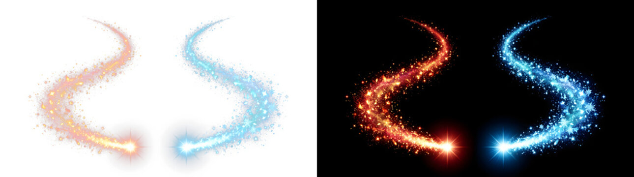 Set of flowing colorful sparkle trails with particle abstract luminous isolated movement