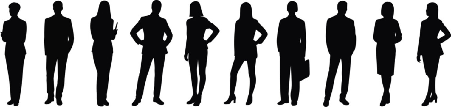 Black silhouette figures walking in a row