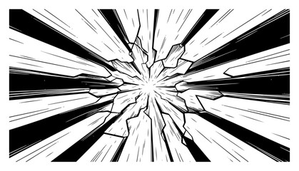 Abstract explosion impact with radial lines and cracked center vector illustration, comic style blast speed burst background © JakubVectorSketch