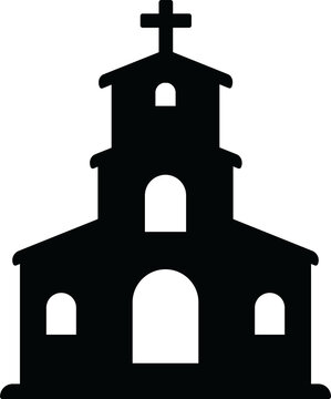 Detailed Minimalist Black Church Building Icon Symbol with Cross Transparent PNG