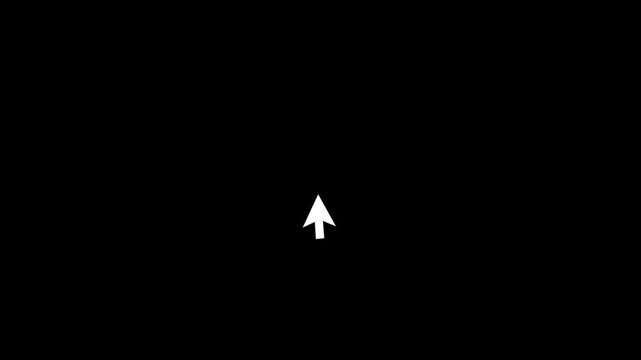 Minimalist white computer mouse cursor arrow clicking and loading animation isolated on a solid black background, for user interface, web development, and, digital software tutorials