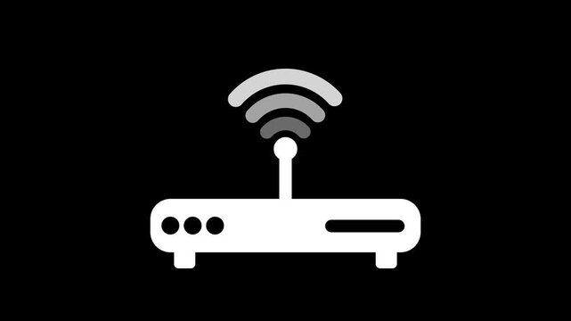 Minimalist icon of a wireless router with antenna and Wi-Fi signal animation