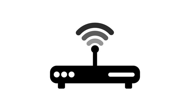 Minimalist icon of a wireless router with antenna and Wi-Fi signal animation