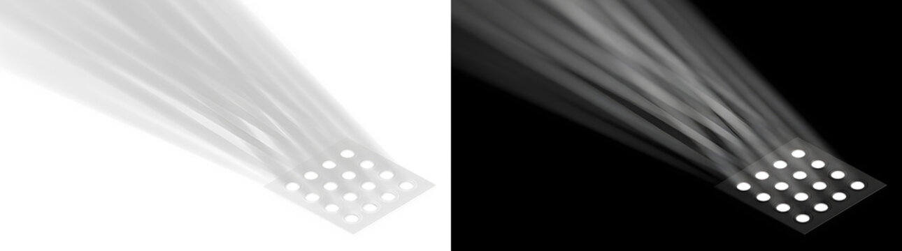 Abstract light beams emitting from a rectangular grid with abstract perspective technology