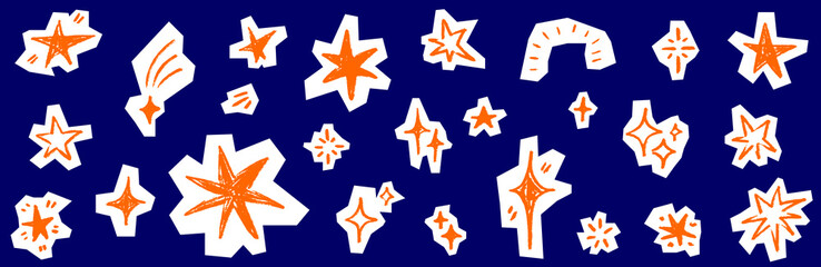 Shiny star stickers and doodle shapes bring a scrapbook collage to life. Paper elements, newspaper scraps and another star add sparkle to every scrapbook collage. © Анжелика Полтавец