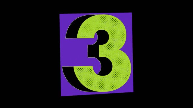 Stop Motion Animated Ransom Note Cutout Number 3 Loop on Transparent Background