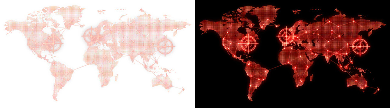 Digital red world map grid with technology data nodes technology connectivity communication