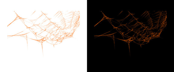 Ethereal spider web design elements, orange glowing cobweb set on black and white backgrounds, spooky halloween spiderweb graphics for digital art © PNG Stock