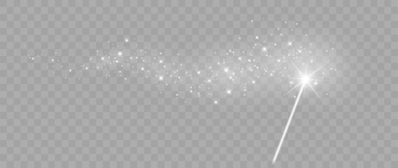 Fototapeta premium White Magic Wand with Glowing Sparkle Trail Isolated on Transparent Background